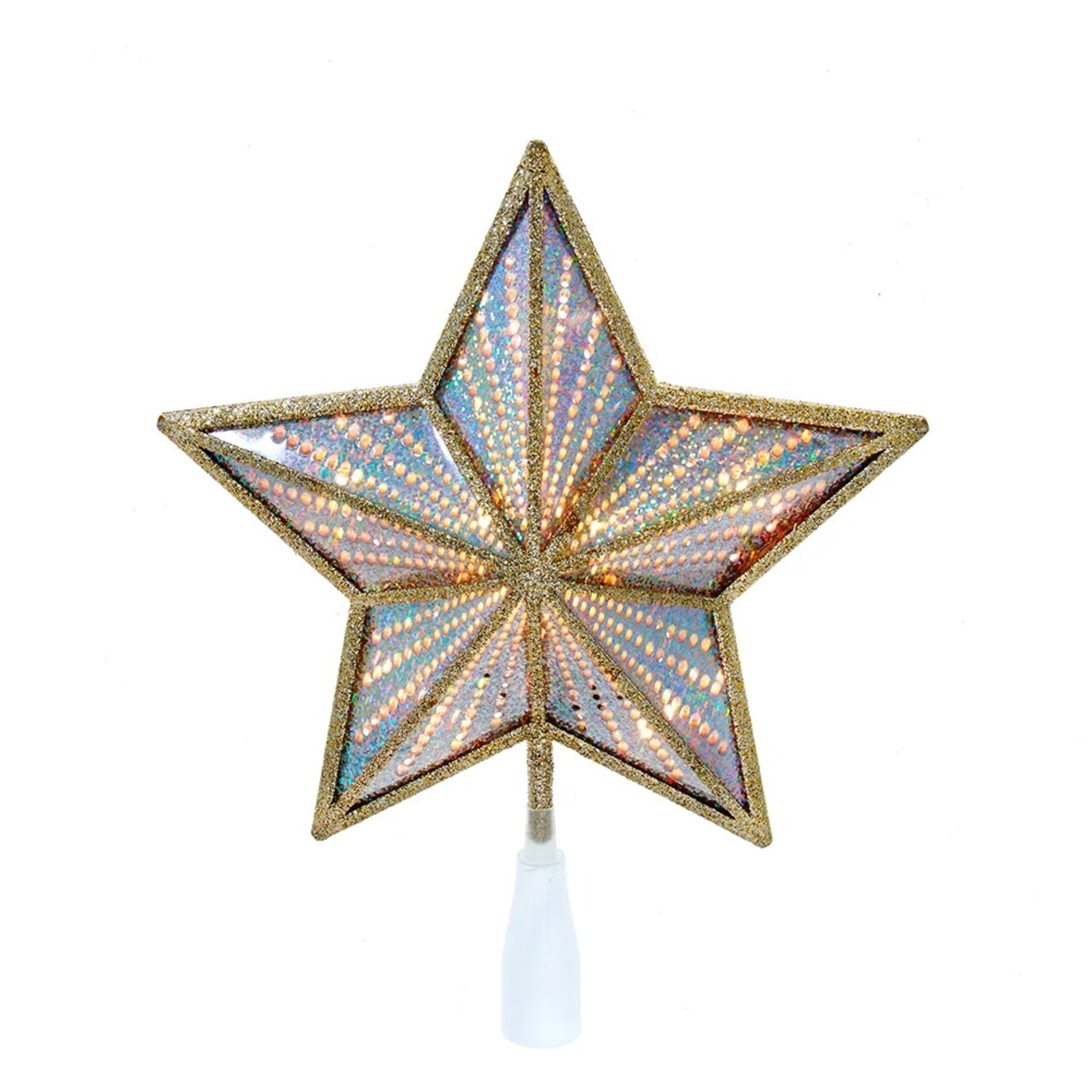 KSA 11" Lighted Gold and Iridescent Star Christmas Tree Topper, Clear Lights